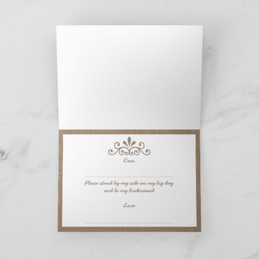 Ben je mijn Bridesmaid? Burlap Tiara Kaart (Binnen)