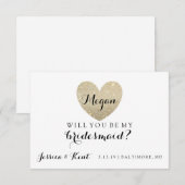 Ben je mijn Bridesmaid Card-Glitter Heart's Fab? Kaart (Voorkant / Achterkant)