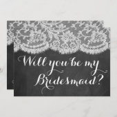 Ben je mijn Bridesmaid? Chalkboard en kant Kaart (Voorkant / Achterkant)