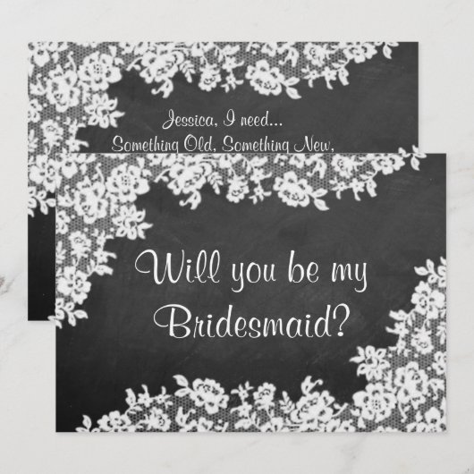 Ben je mijn Bridesmaid? Chalkboard en kant Kaart (Voorkant / Achterkant)