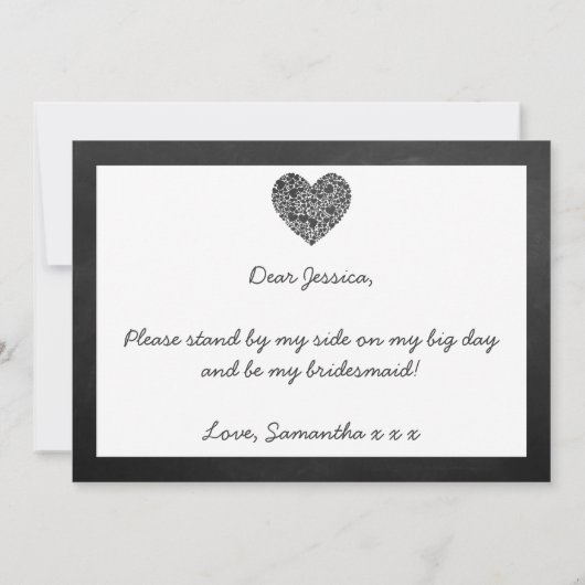 Ben je mijn Bridesmaid? Chalkboard Heart Kaart (Achterkant)