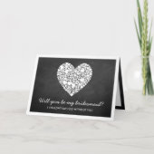 Ben je mijn Bridesmaid? Chalkboard Heart Kaart (Voorkant)