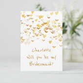 Ben je mijn Bridesmaid? Confetti Golden Hearts Kaart (Staand voorkant)
