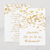 Ben je mijn Bridesmaid? Confetti Golden Hearts Kaart (Voorkant / Achterkant)