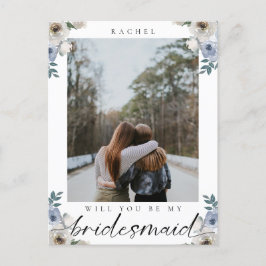 Ben je mijn Bridesmaid Dusty Blue Roos Foto? Briefkaart