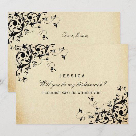 Ben je mijn Bridesmaid? Elegant Swirl Kaart (Voorkant / Achterkant)