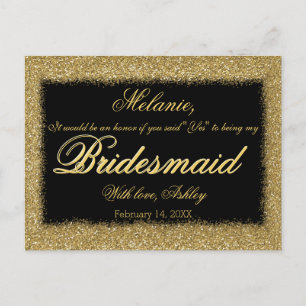 Ben je mijn Bridesmaid? Golden Glitter Border Uitnodiging Briefkaart