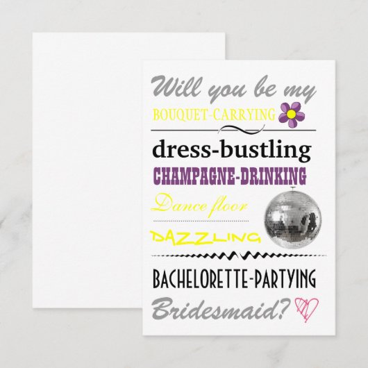 "Ben je mijn Bridesmaid?" Kaart (Voorkant / Achterkant)