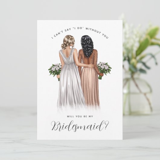 Ben je mijn Bridesmaid? Meisjes in gowns V2 Invit Kaart (Staand voorkant)