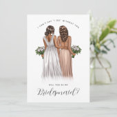 Ben je mijn Bridesmaid? Meisjes in gowns V2 Invit Kaart (Staand voorkant)