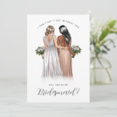Ben je mijn Bridesmaid? Meisjes in gowns V2 Invit Kaart (Staand voorkant)
