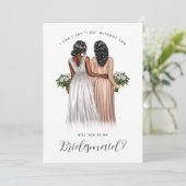 Ben je mijn Bridesmaid? Meisjes in gowns V2 Invit Kaart (Staand voorkant)