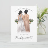 Ben je mijn Bridesmaid? Meisjes in gowns V2 Invit Kaart (Staand voorkant)