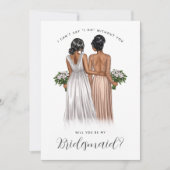Ben je mijn Bridesmaid? Meisjes in gowns V2 Invit Kaart (Voorkant)