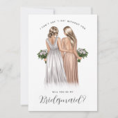 Ben je mijn Bridesmaid? Meisjes in gowns V2 Invit Kaart (Voorkant)