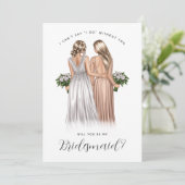 Ben je mijn Bridesmaid? Meisjes in gowns V2 Invit Kaart (Staand voorkant)