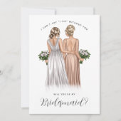 Ben je mijn Bridesmaid? Meisjes in gowns V2 Invit Kaart (Voorkant)