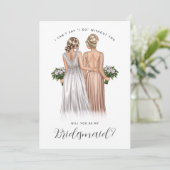 Ben je mijn Bridesmaid? Meisjes in gowns V2 Invit Kaart (Staand voorkant)