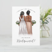 Ben je mijn Bridesmaid? Meisjes in gowns V2 Invit Kaart (Staand voorkant)