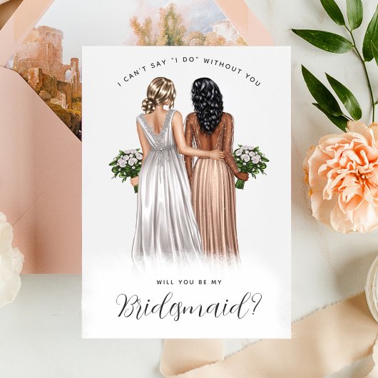 Ben je mijn Bridesmaid? Meisjes in gowns V2 Invit Kaart