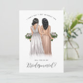 Ben je mijn Bridesmaid? Meisjes in gowns V2 Invit Kaart (Staand voorkant)