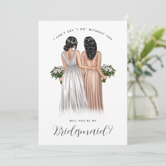 Ben je mijn Bridesmaid? Meisjes in gowns V2 Invit Kaart (Staand voorkant)