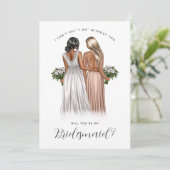 Ben je mijn Bridesmaid? Meisjes in gowns V2 Invit Kaart (Staand voorkant)