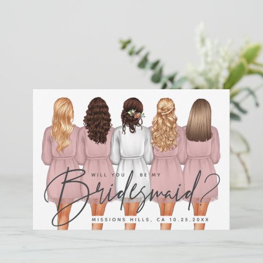 Ben je mijn Bridesmaid? Meisjes in Robes V2 Kaart (Staand voorkant)