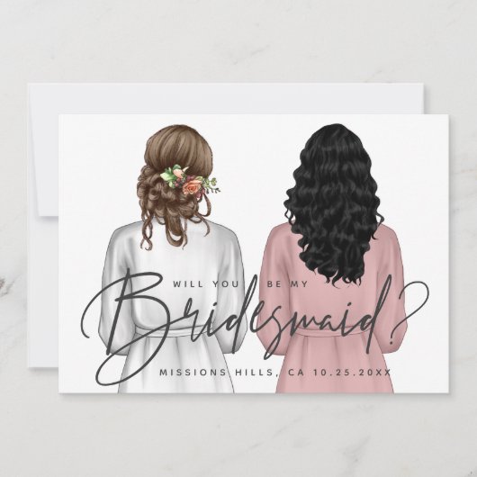 Ben je mijn Bridesmaid? Meisjes in Robes V2 Uitnod Kaart (Voorkant)