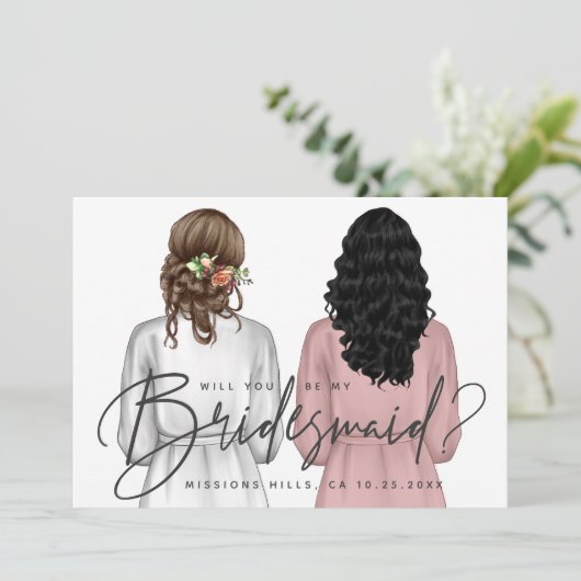 Ben je mijn Bridesmaid? Meisjes in Robes V2 Uitnod Kaart (Staand voorkant)