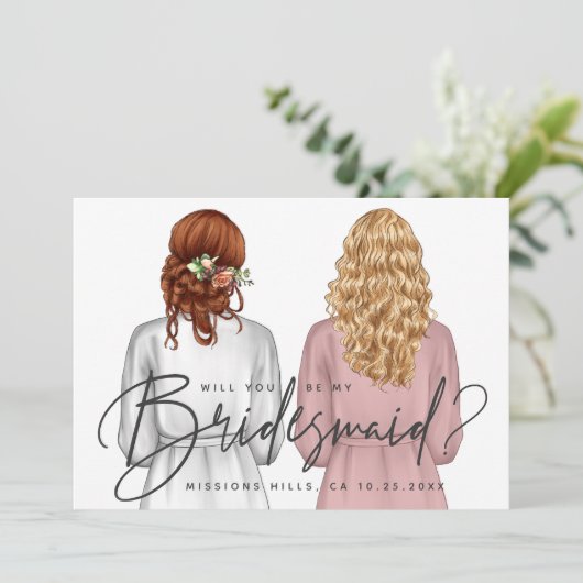 Ben je mijn Bridesmaid? Meisjes in Robes V2 Uitnod Kaart (Staand voorkant)