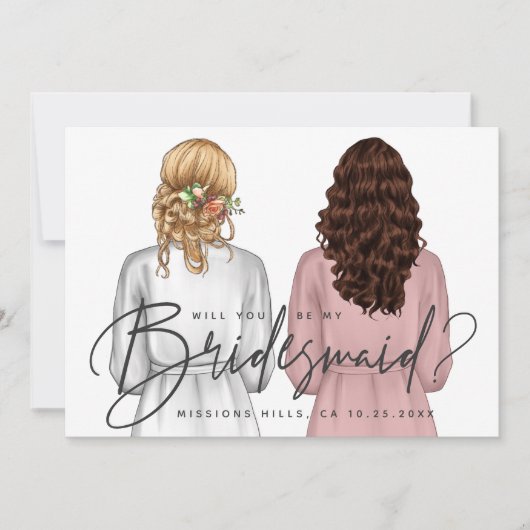 Ben je mijn Bridesmaid? Meisjes in Robes V2 Uitnod Kaart (Voorkant)