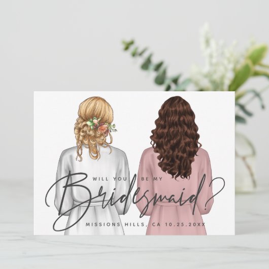 Ben je mijn Bridesmaid? Meisjes in Robes V2 Uitnod Kaart (Staand voorkant)