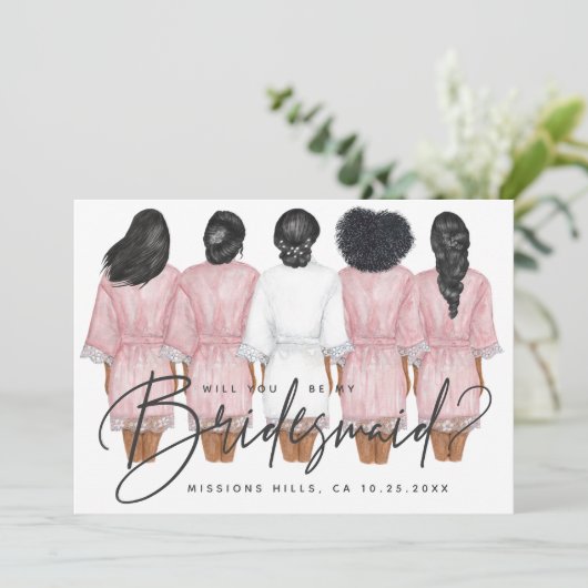 Ben je mijn Bridesmaid? Meisjes op Robes-kaart Kaart (Staand voorkant)