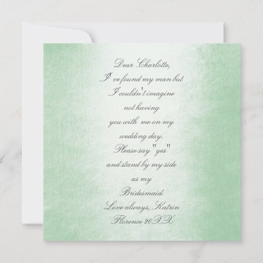 Ben je mijn Bridesmaid? Mint Green-verlof Kaart (Achterkant)