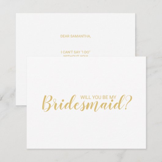 Ben je mijn Bridesmaid? Modern Script Gold Kaart (Voorkant / Achterkant)