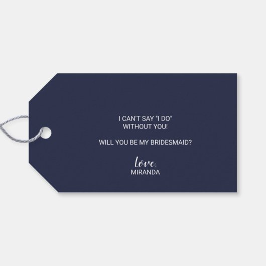 Ben je mijn Bridesmaid? Modern Script Navy Blue Cadeaulabel (Achterkant Horizontaal)