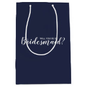 Ben je mijn Bridesmaid? Modern Script Navy Blue Medium Cadeauzakje (Voorkant)