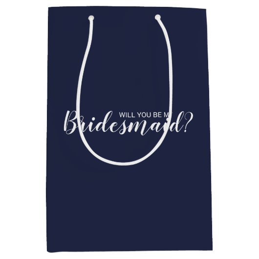 Ben je mijn Bridesmaid? Modern Script Navy Blue Medium Cadeauzakje (Voorkant)