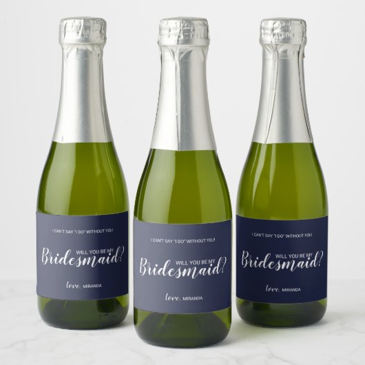 Ben je mijn Bridesmaid? Modern Script Navy Blue Sparkling Wijnetiket (Flessen)