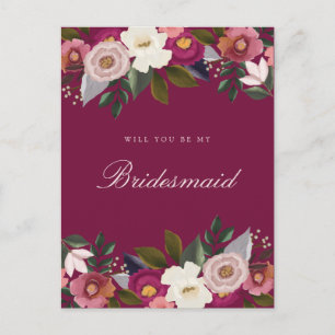 Ben je mijn Bridesmaid? Moody Floral Waterverf Briefkaart