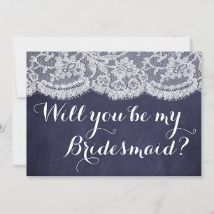  Ben je mijn Bridesmaid? Navy Chalkboard & Lace Kaart
