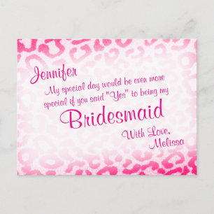 Ben je mijn Bridesmaid? Roze luipaard Uitnodiging Briefkaart