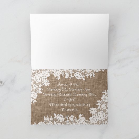 Ben je mijn Bridesmaid? Rustic Burlap & Lace (Binnen)