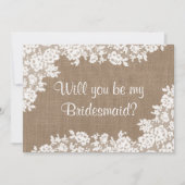 Ben je mijn Bridesmaid? Rustic Burlap & Lace Kaart (Voorkant)