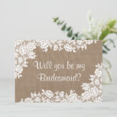 Ben je mijn Bridesmaid? Rustic Burlap & Lace Kaart (Staand voorkant)