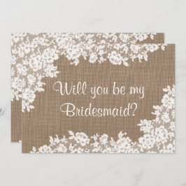 Ben je mijn Bridesmaid? Rustic Burlap & Lace Kaart