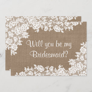 Ben je mijn Bridesmaid? Rustic Burlap & Lace Kaart