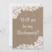 Ben je mijn Bridesmaid? Rustic Burlap & Lace Kaart (Voorkant)