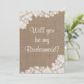 Ben je mijn Bridesmaid? Rustic Burlap & Lace Kaart (Staand voorkant)